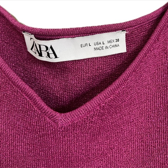 Zara Metallic Knit Crop Top/Sweater with Ruffle Sleeve - Picture 6 of 7